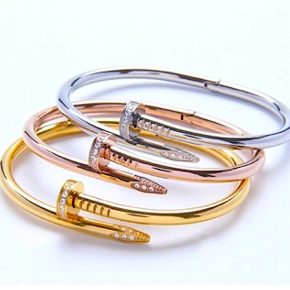 Silver Nail Zircon Bangle Bracelet - Picture 4 of 4